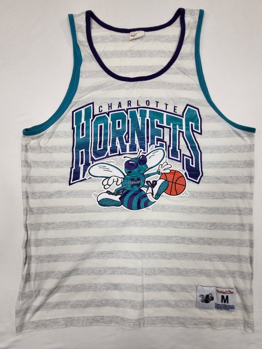 Mitchell & Ness Charlotte Hornets Striped Tank Top Size Medium Hugo Mascot